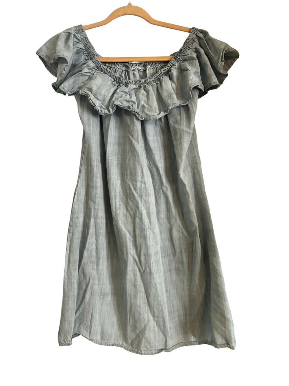 ILLA ILLA Denim Off-Shoulder Ruffle Dress
